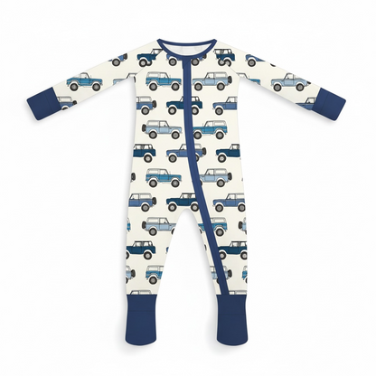 Vintage Cars Bamboo Zipper Romper