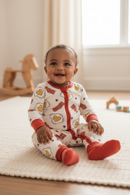 Eggs & Bacon Bamboo Zipper Romper