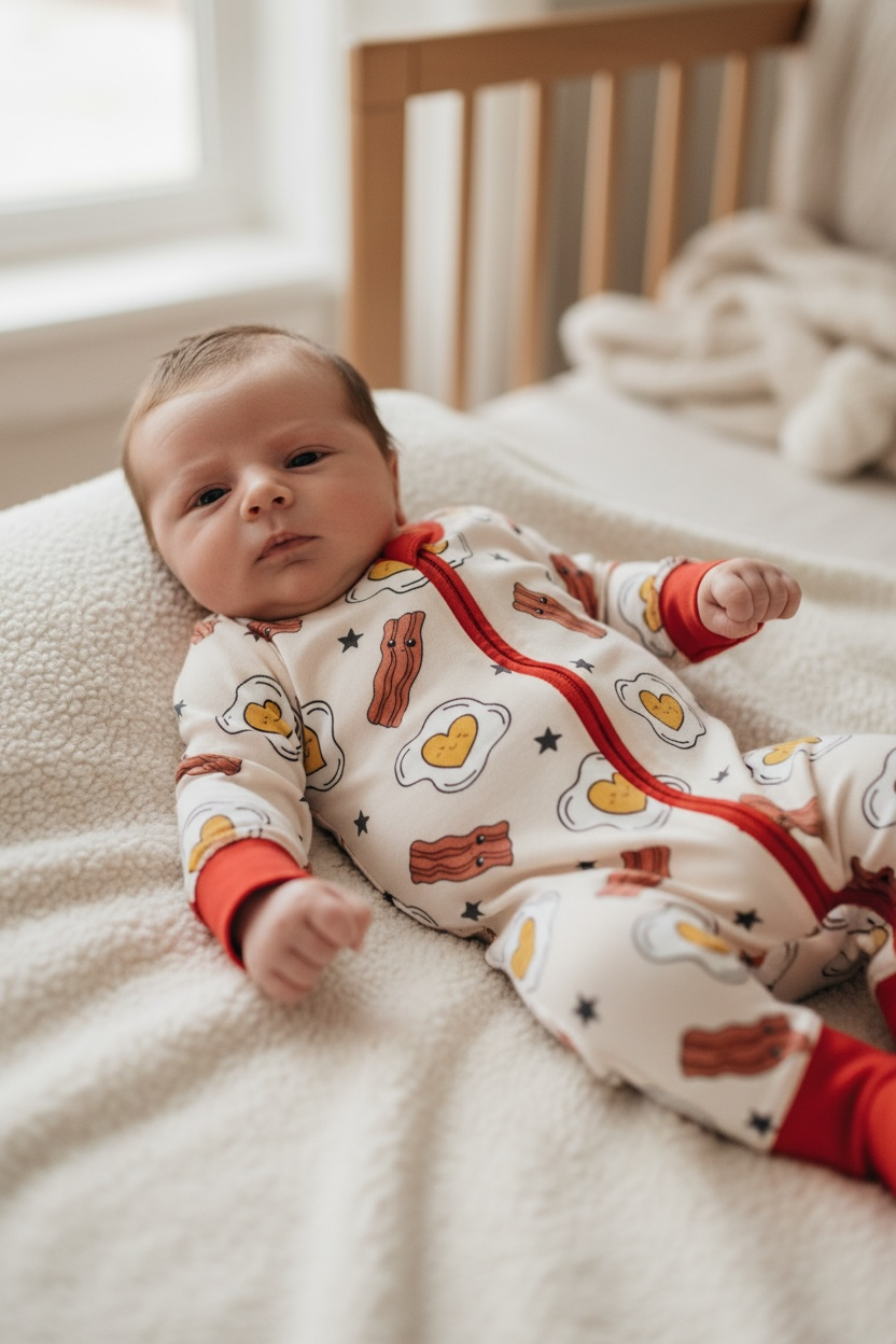 Eggs & Bacon Bamboo Zipper Romper
