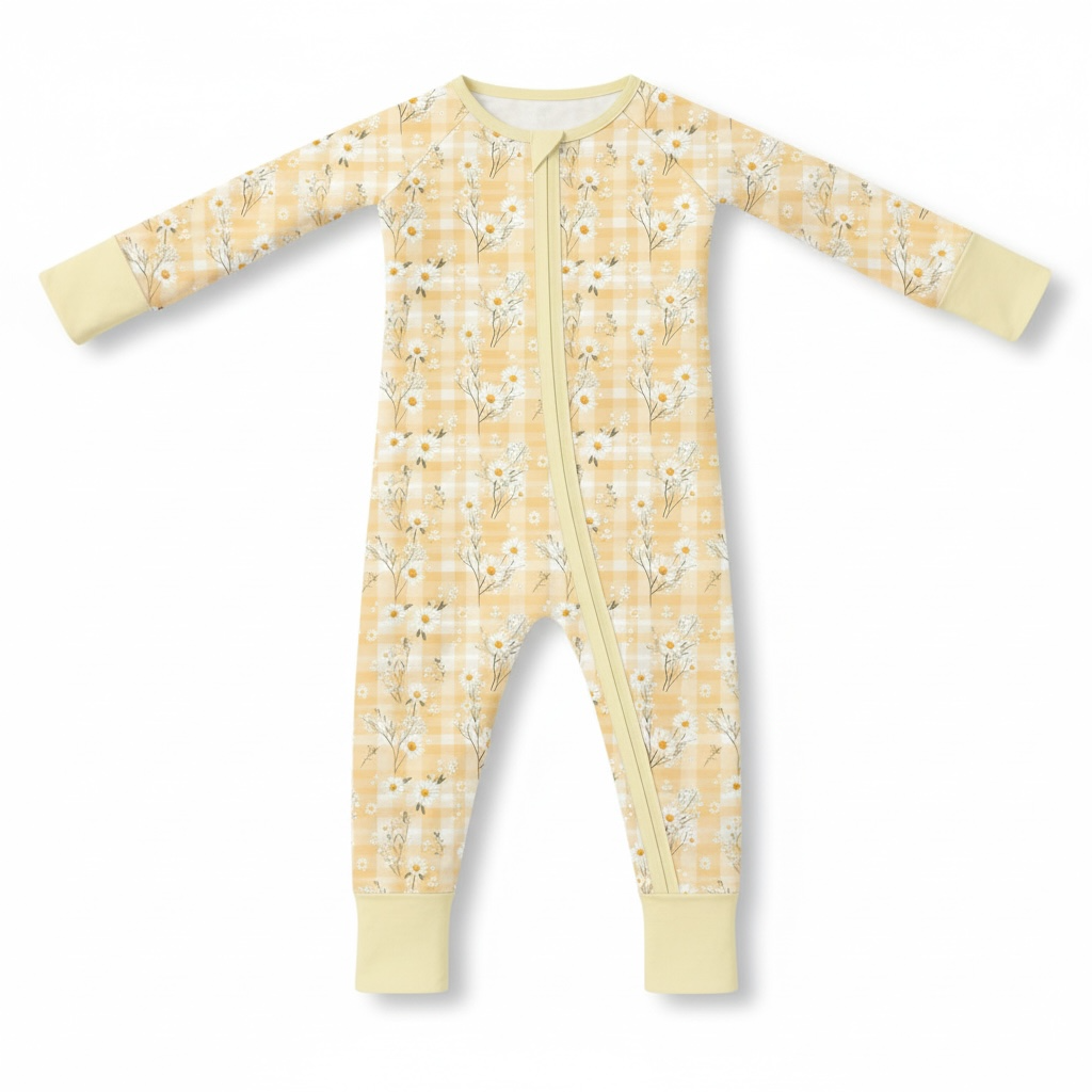 Yellow Daisy Baby Bamboo Zipper Romper