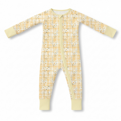 Yellow Daisy Baby Bamboo Zipper Romper