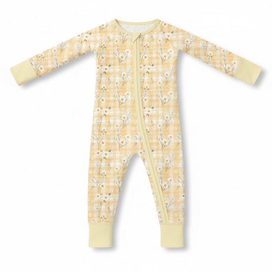 Yellow Daisy Baby Bamboo Zipper Romper