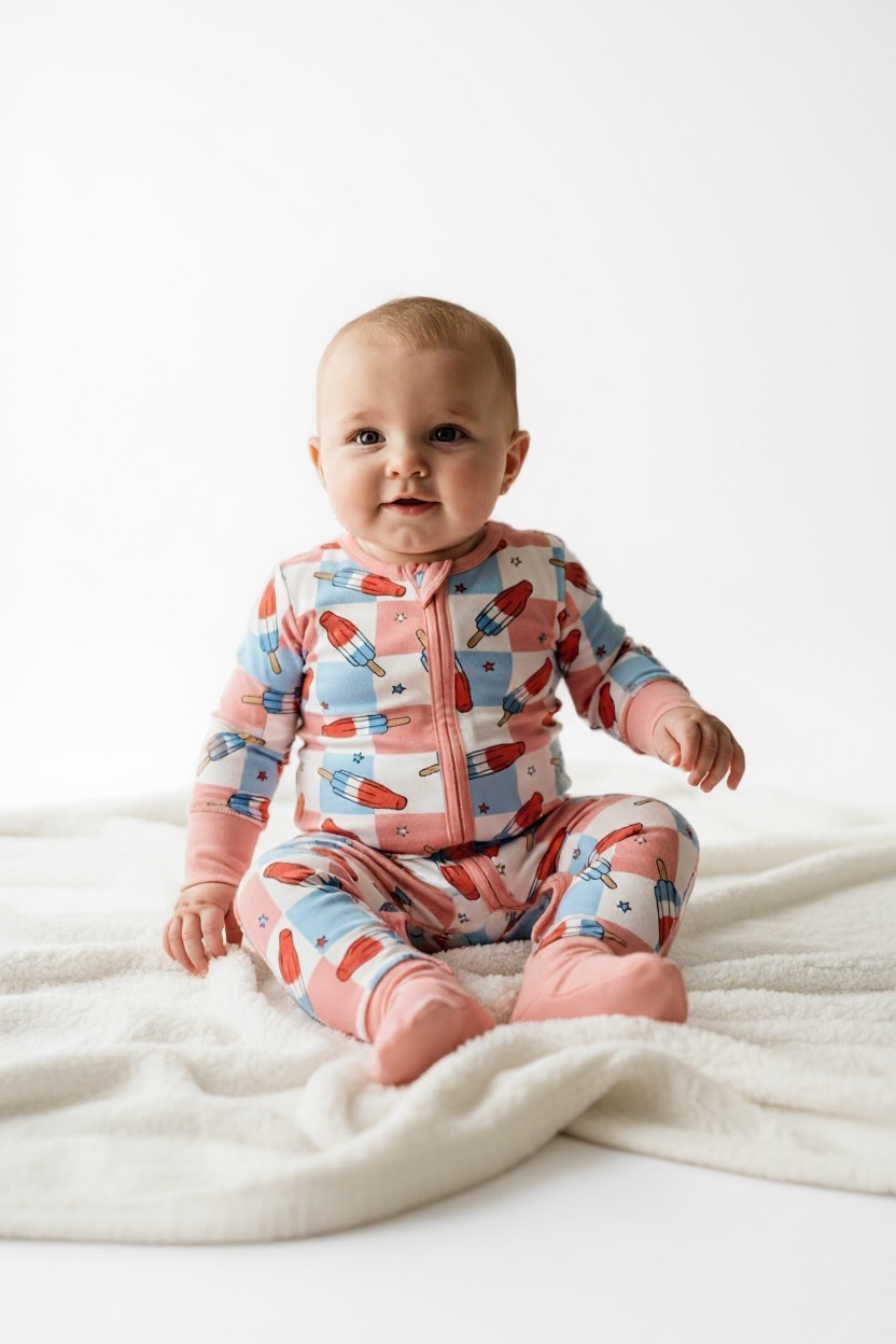 Patriotic Popsicles Baby Bamboo Zipper Romper