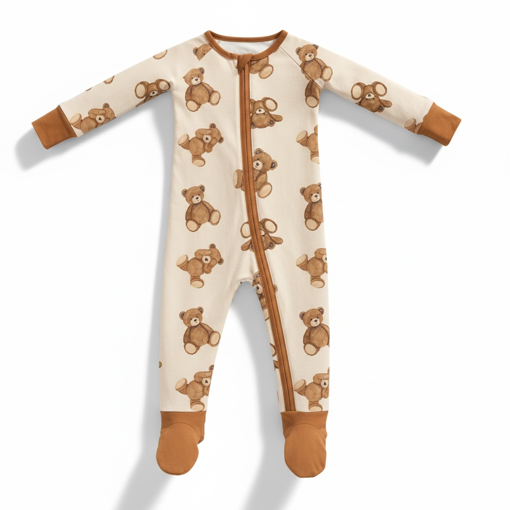 Teddy Bear Baby Bamboo Zipper Romper