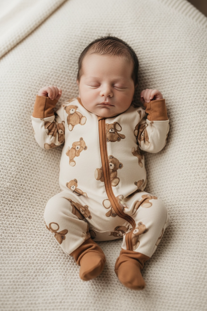 Teddy Bear Baby Bamboo Zipper Romper