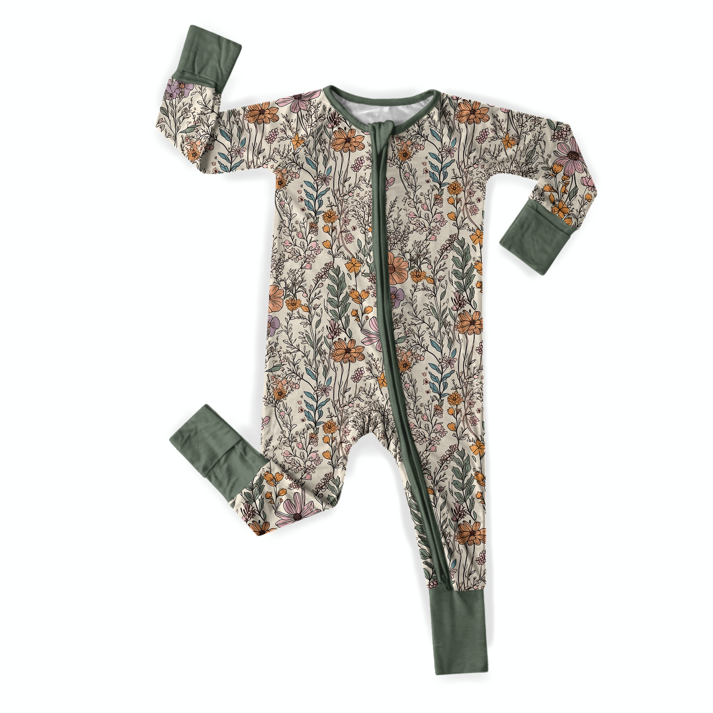 Vintage Floral Bamboo Zipper Romper