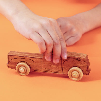 Montessori Educational 5.5" Natural Wooden Pickup Truck for Toddlers 1–3 | Eco-Friendly Mahogany Wood Toy | Made in the USA 🇺🇸