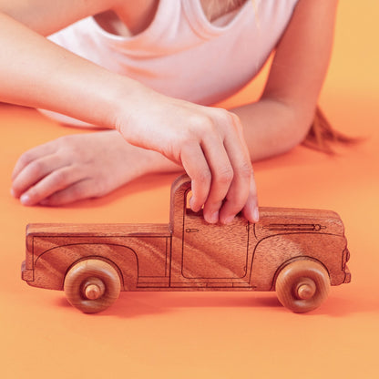 Montessori Educational 9" Vintage Blue Wooden Pickup Truck for Toddlers 1–3 | Eco-Friendly Maple Wood Toy | Made in the USA 🇺🇸