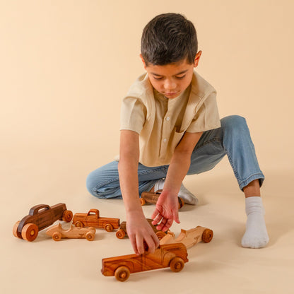 Montessori Educational 9" Natural Wooden Pickup Truck for Toddlers 1–3 | Eco-Friendly Mahogany Wood Toy | Made in the USA 🇺🇸