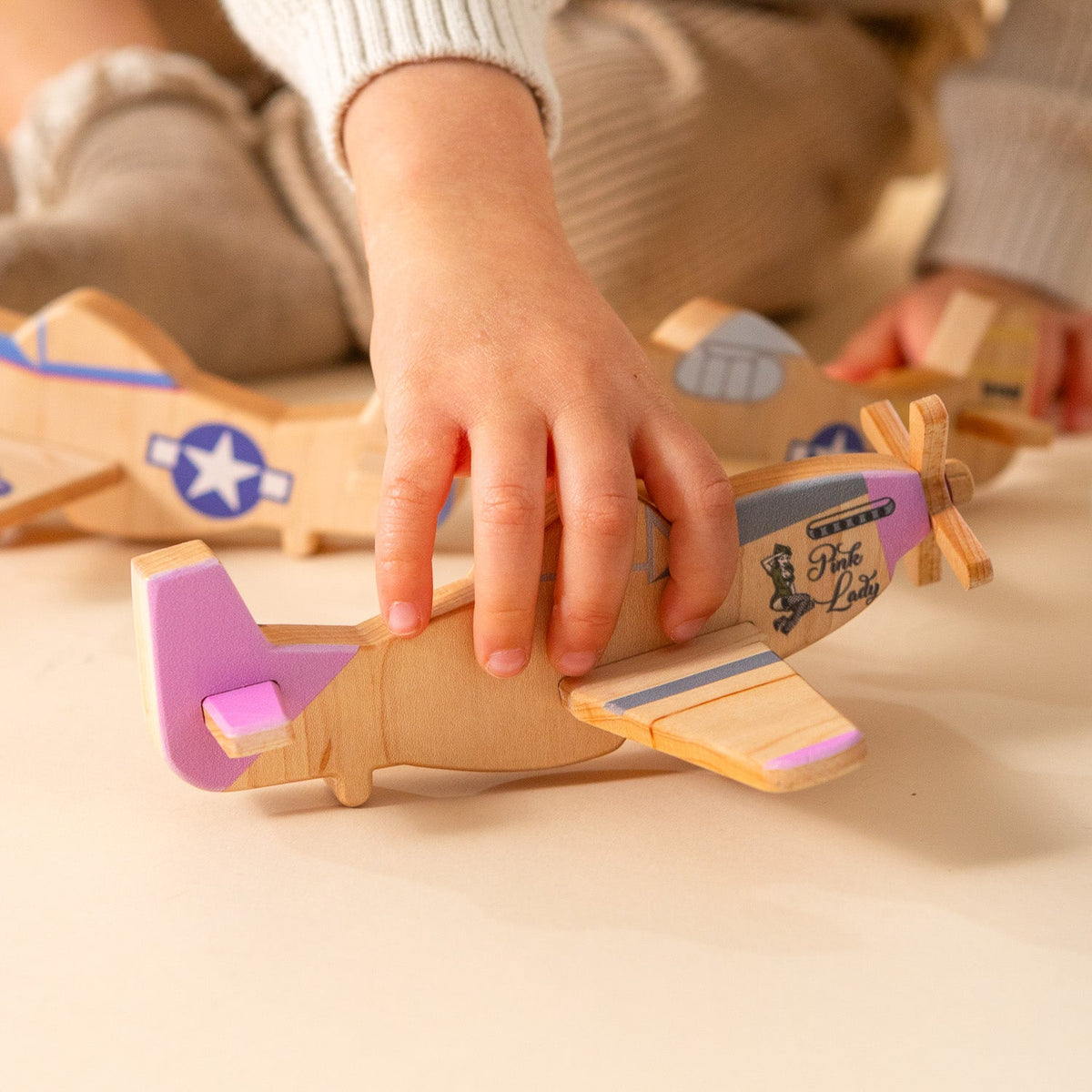 WWII Classic P-51 Mustang Wooden Toy Airplane Pink Lady | Educational Montessori | Eco-Friendly Hardwood | Made in the USA 🇺🇸