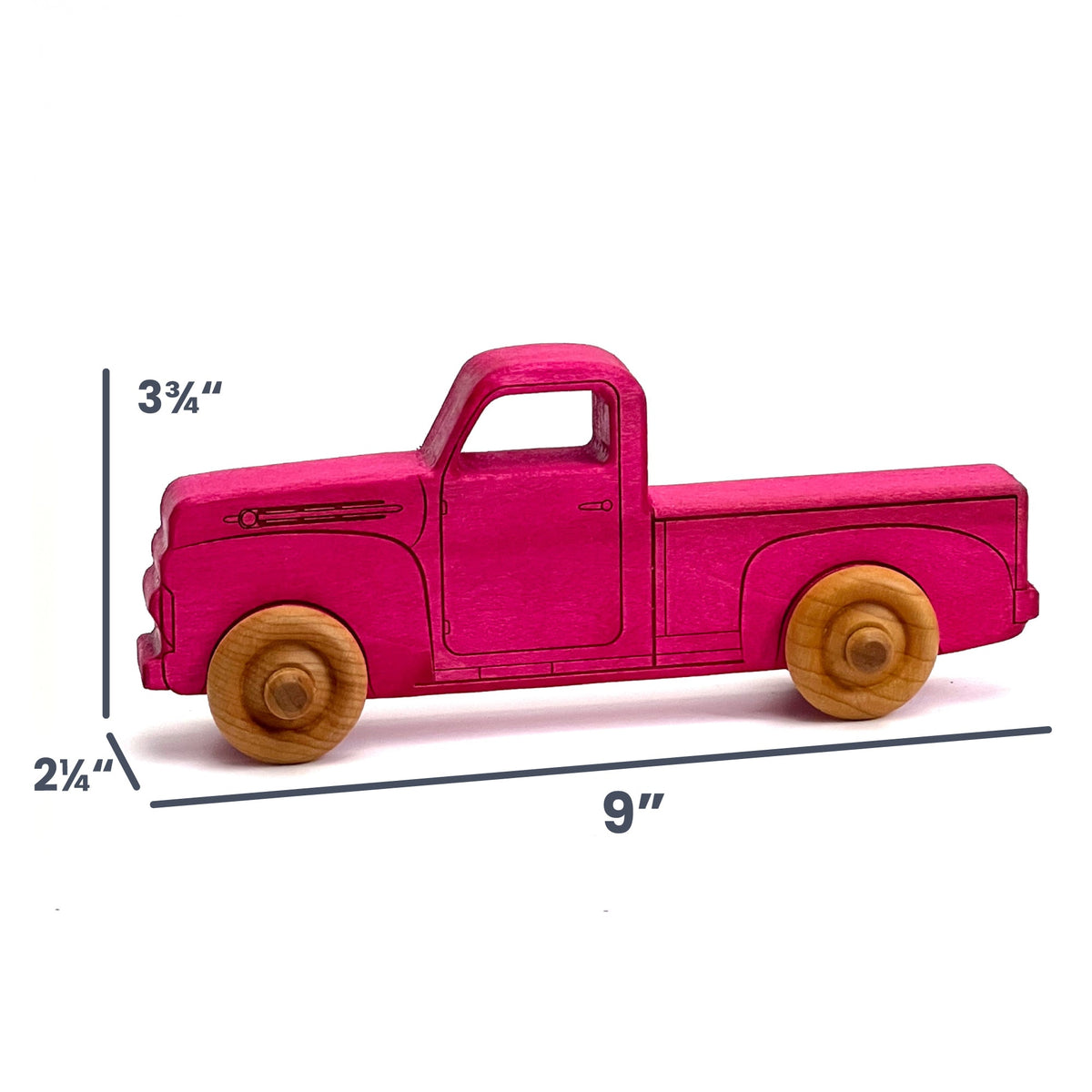 Montessori Educational 9" Pink Wooden Pickup Truck for Toddlers 1–3 | Eco-Friendly Maple Wood Toy | Made in the USA 🇺🇸