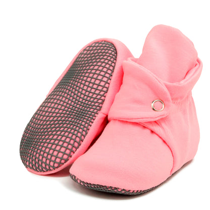 Organic Cotton Baby Booties, Non-Slip Sole, Cotton Newborn Booties Home Nursery Shoes, Pink