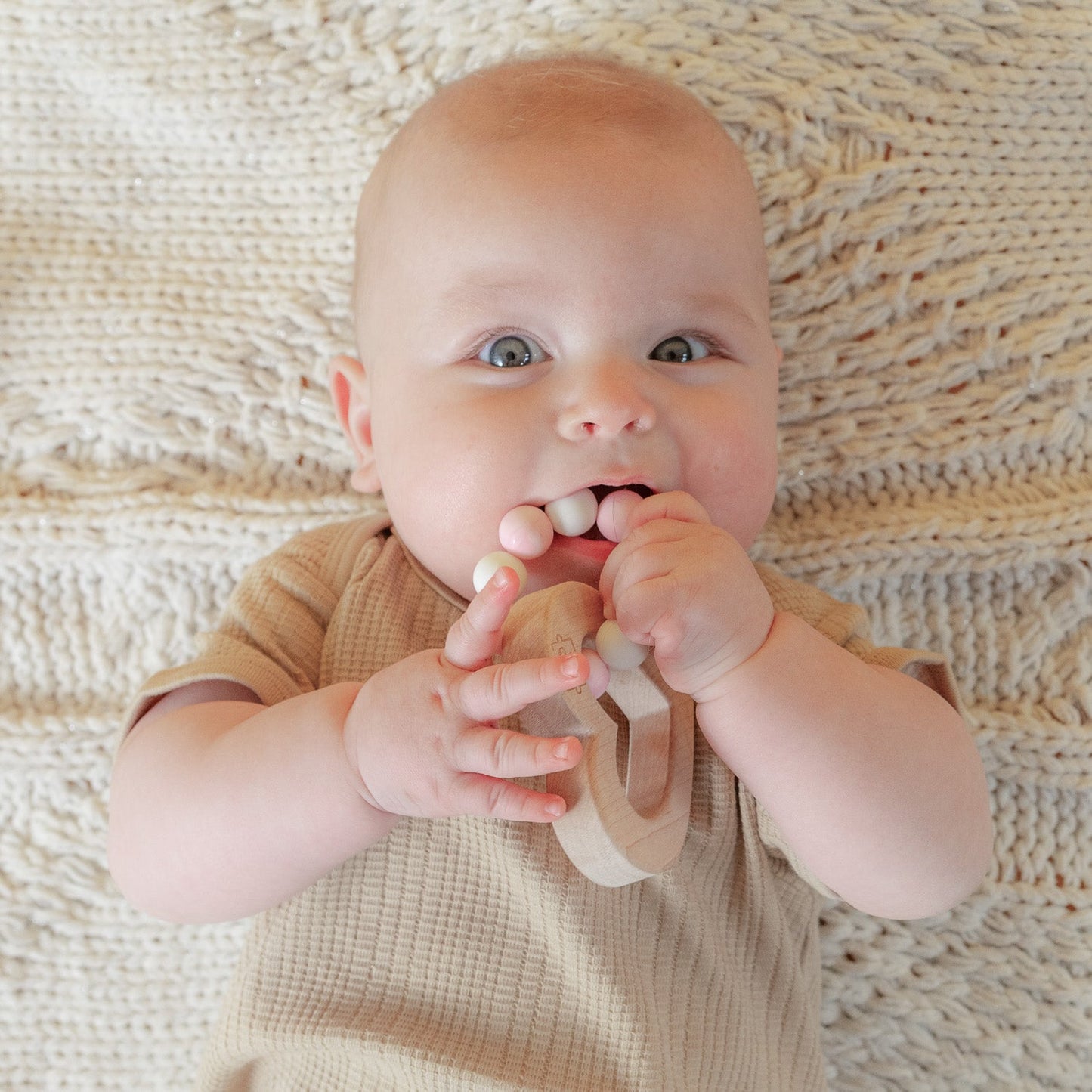 Silicone Bead Teether with Organic Cotton Bag - Heart with Pink Beads | Made in the USA 🇺🇸