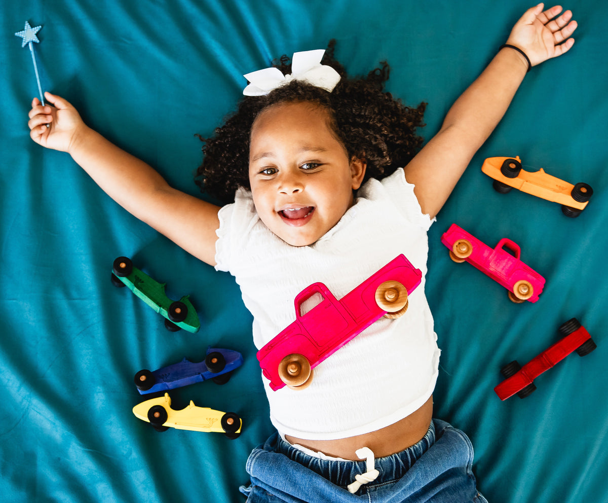 Montessori Educational 9" Pink Wooden Pickup Truck for Toddlers 1–3 | Eco-Friendly Maple Wood Toy | Made in the USA 🇺🇸