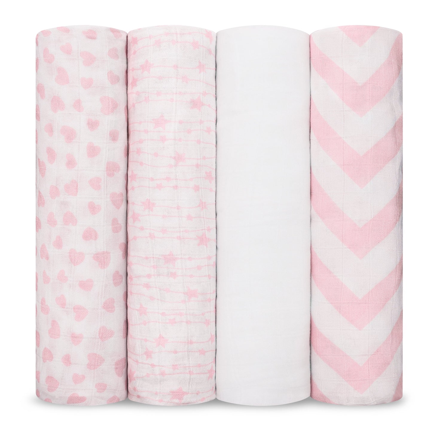 Muslin Swaddle Blankets 47” x 47” in Pink, 4 Pack