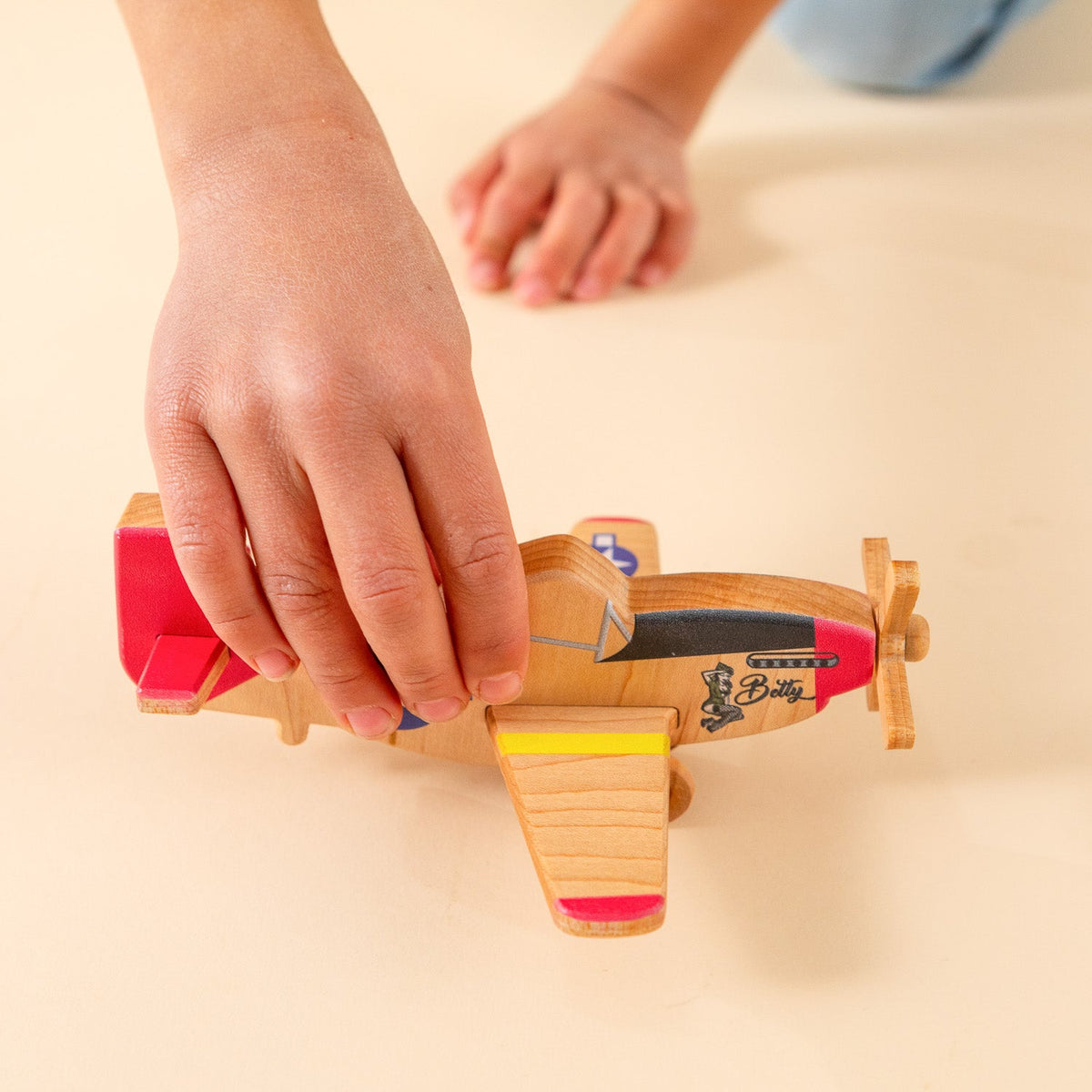 WWII Classic P-51 Mustang Wooden Toy Airplane Betty Pinup | Educational Montessori | Eco-Friendly Hardwood | Made in the USA 🇺🇸