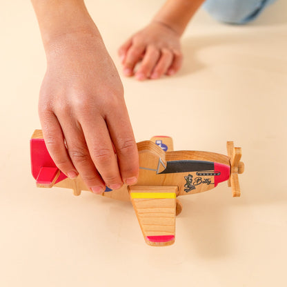 WWII Classic P-51 Mustang Wooden Toy Airplane Betty Pinup | Educational Montessori | Eco-Friendly Hardwood | Made in the USA 🇺🇸