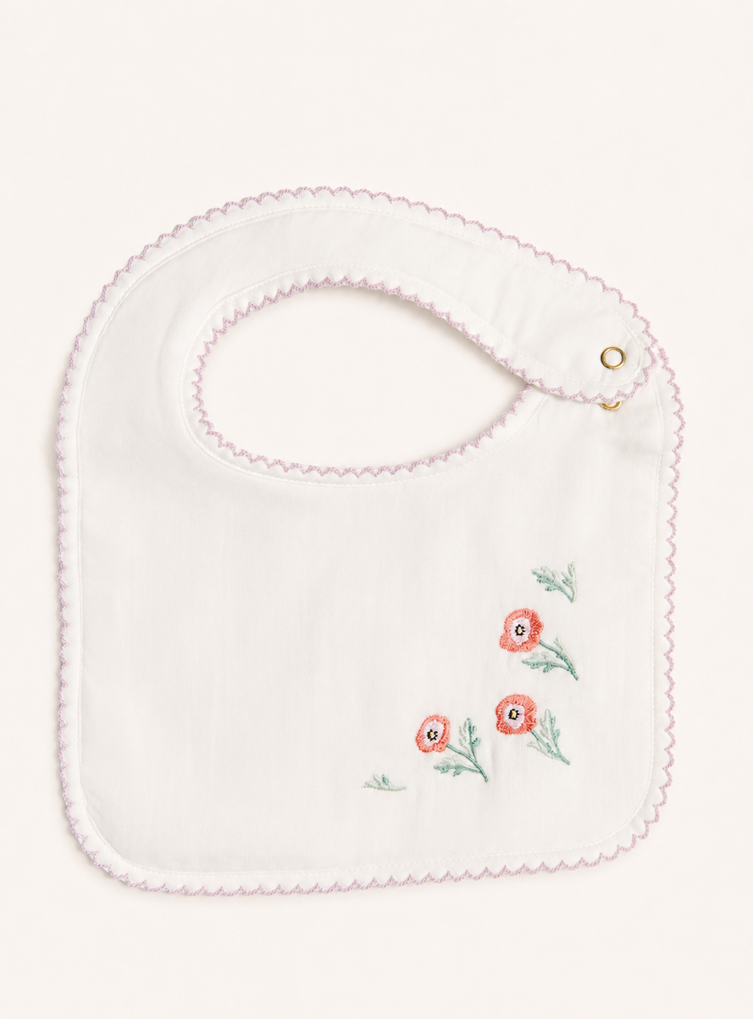 Classic Baby Bib - Embroidered Poppy