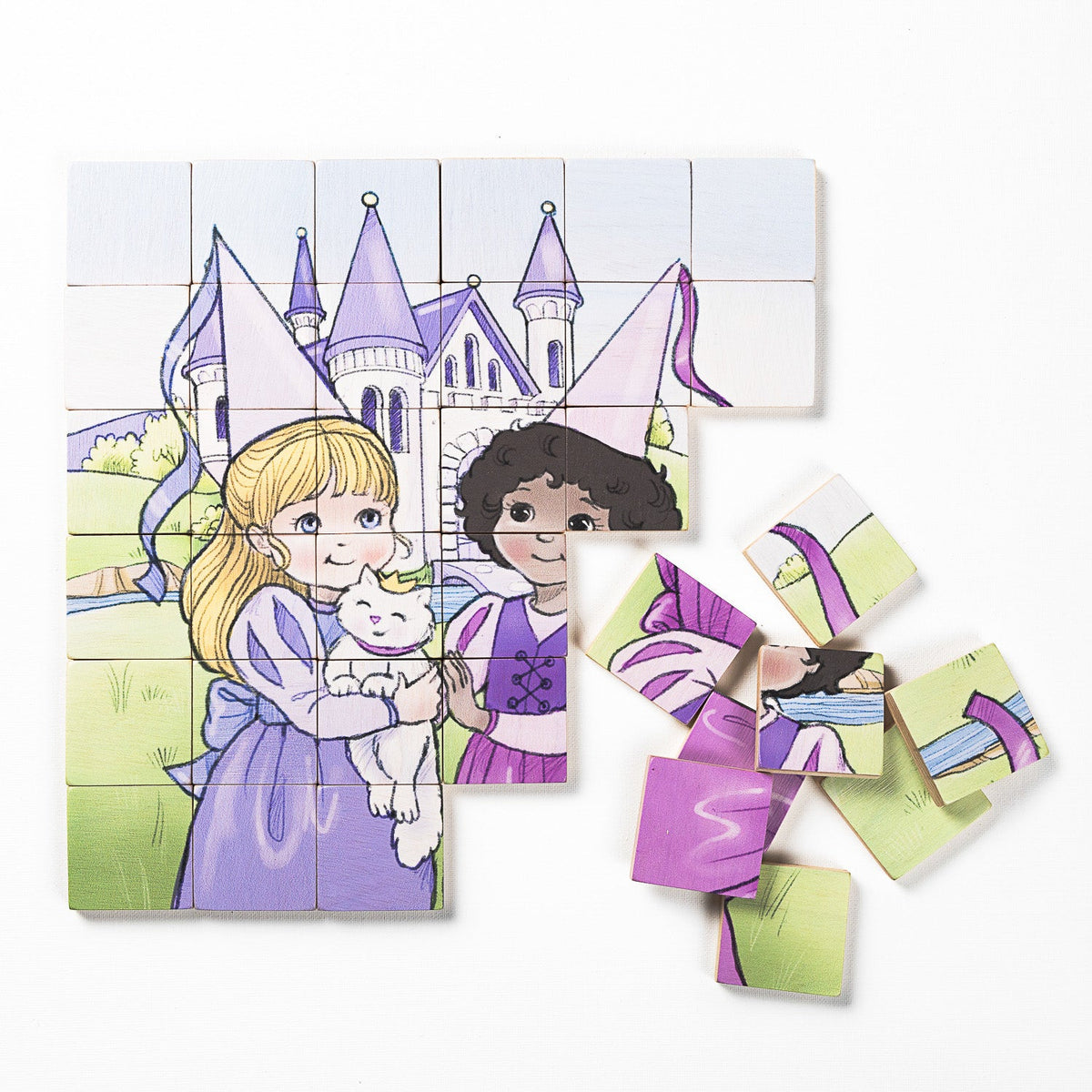 Magic Magnetic Wooden Puzzle with Cotton Bag - Princess Friends | Made in the Canada | Printed in the USA 🇺🇸