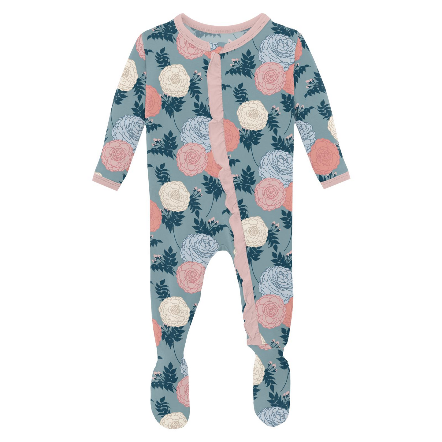 Classic Ruffle Footie with 2 Way Zipper, Stormy Sea Enchanted Floral