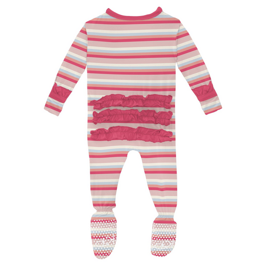 Classic Ruffle Footie with Snaps, Baby Rose Stripe