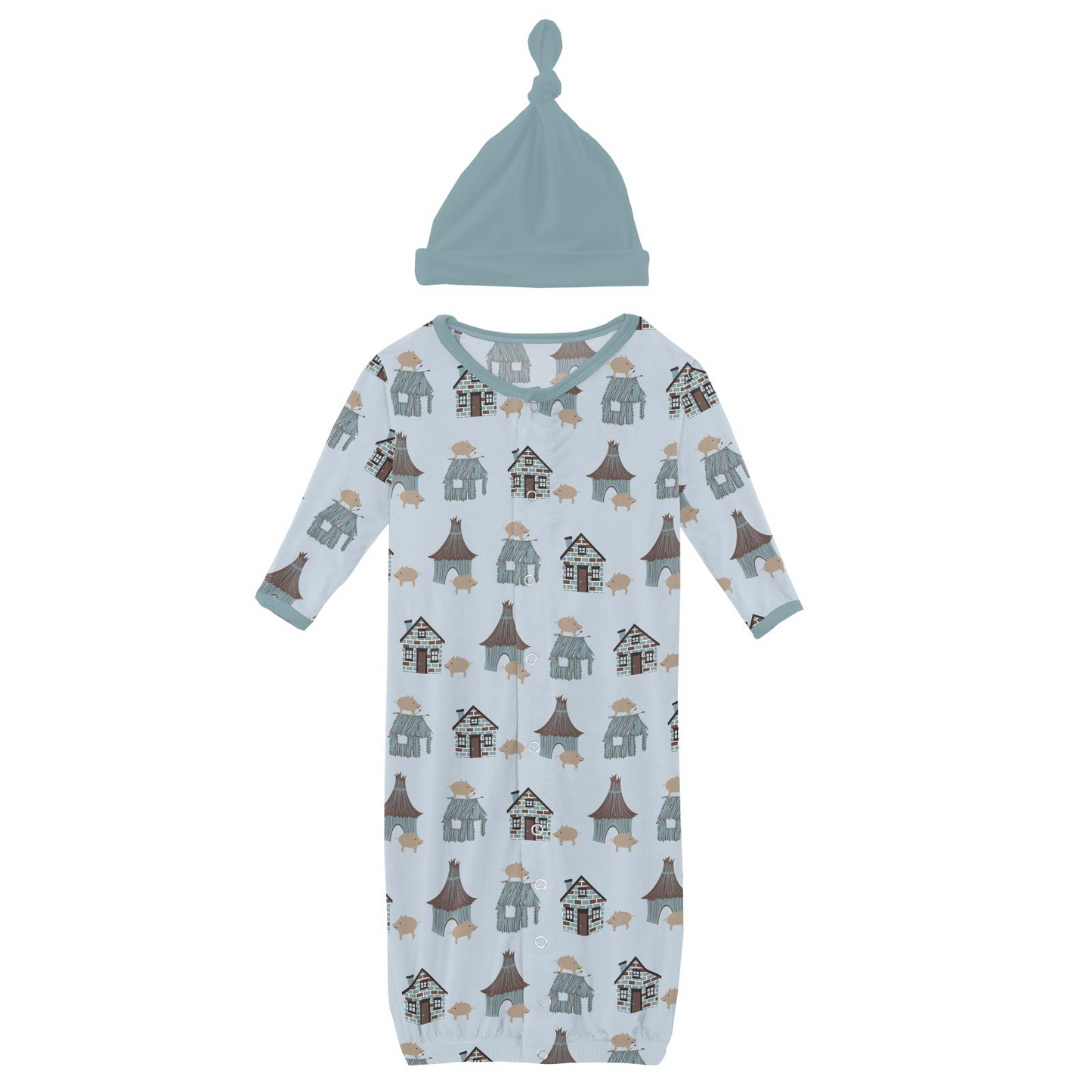 Convertible Gown & Single Knot Hat Set, Illusion Blue Three Little Pigs