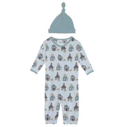 Convertible Gown & Single Knot Hat Set, Illusion Blue Three Little Pigs