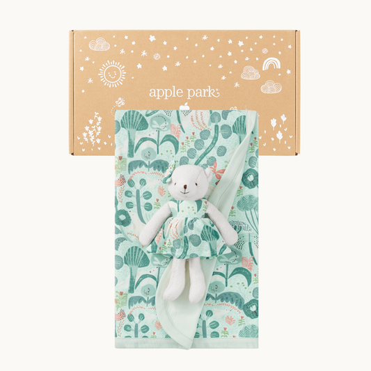 Minty Bear Bloom Baby Blanket & Organic Cotton Plush Set