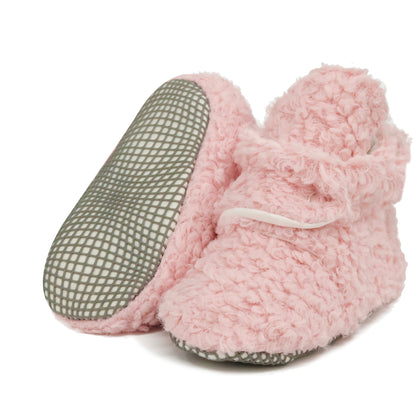 Non-Slip Sole, Organic Cotton Inner Lining,Newborn Shoes ,Tedy Booties, Pink Baby Booties