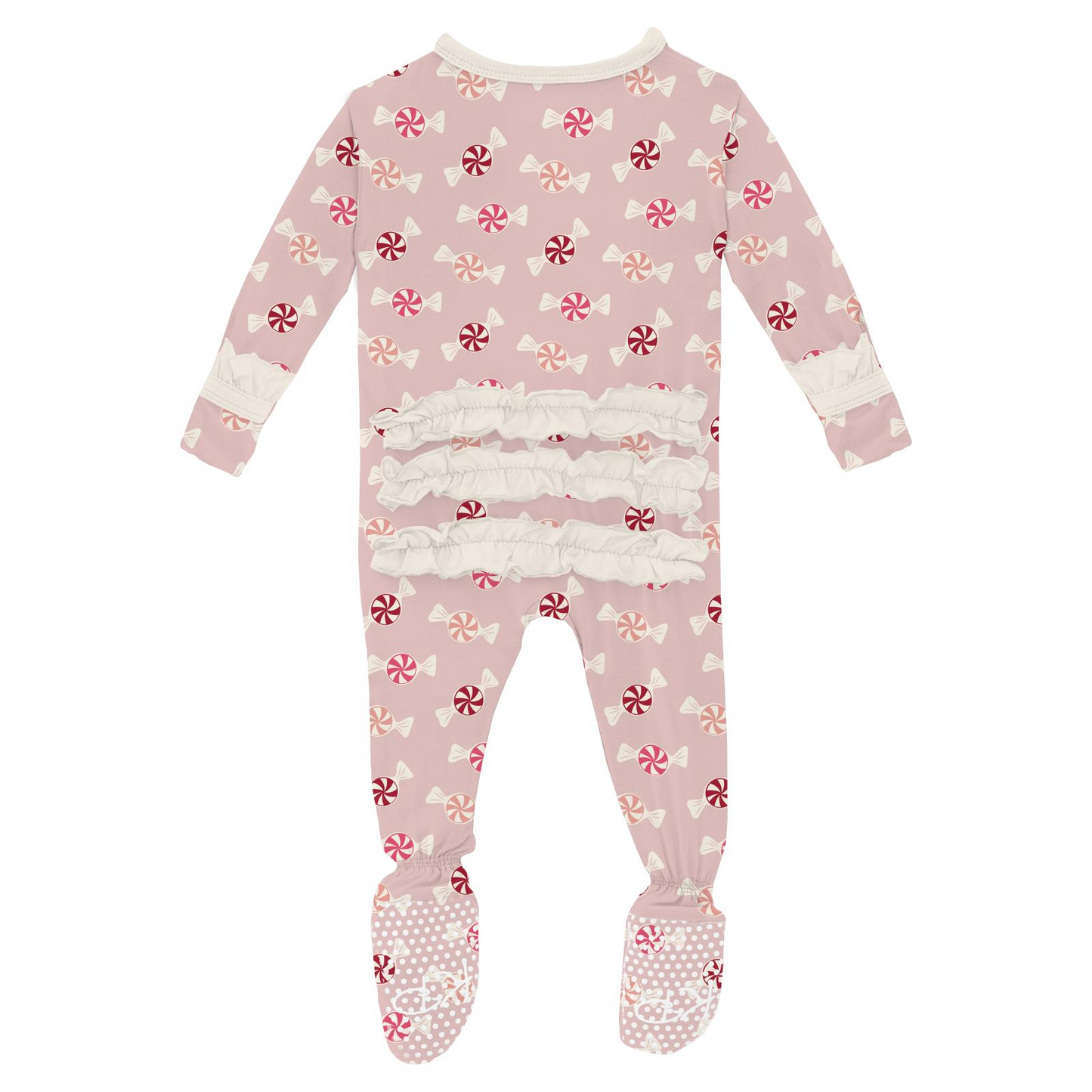 Classic Ruffle Footie with 2 Way Zipper, Baby Rose Peppermints