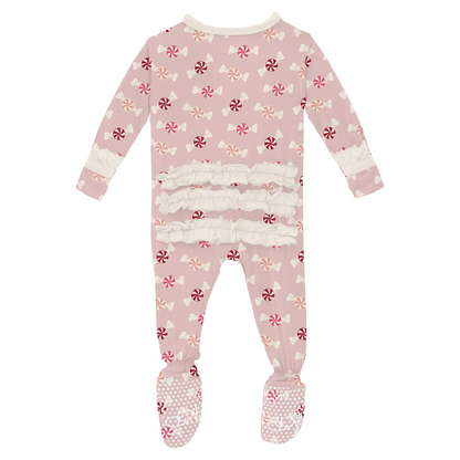 Classic Ruffle Footie with 2 Way Zipper, Baby Rose Peppermints