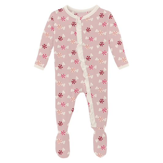 Classic Ruffle Footie with 2 Way Zipper, Baby Rose Peppermints