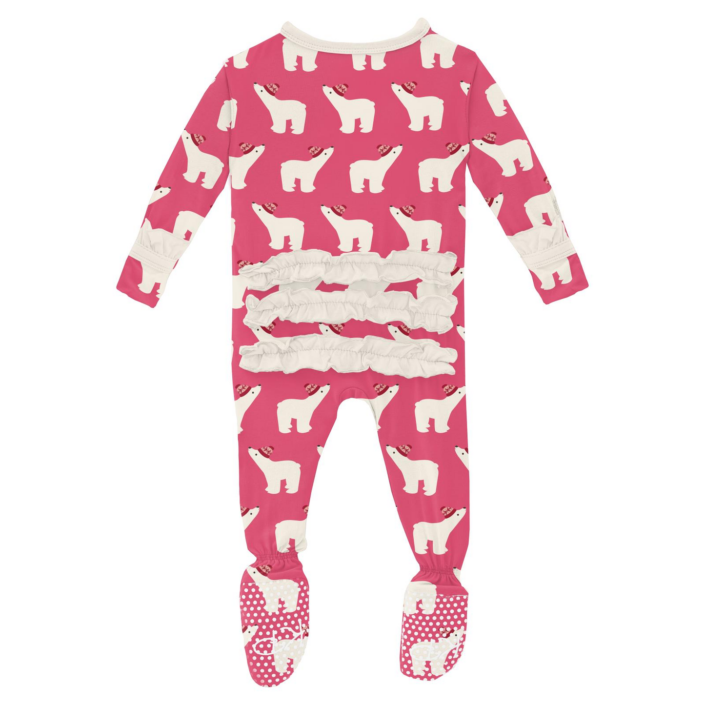 Classic Ruffle Footie with 2 Way Zipper, Winter Rose Polar Bears