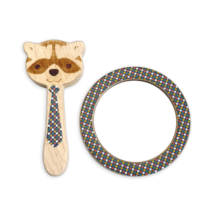 Printed Raccoon Single-Piece Rattle and Matching Mirror | Made in the USA 🇺🇸