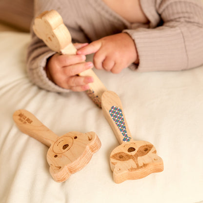 Printed Raccoon Single-Piece Rattle and Matching Mirror | Made in the USA 🇺🇸