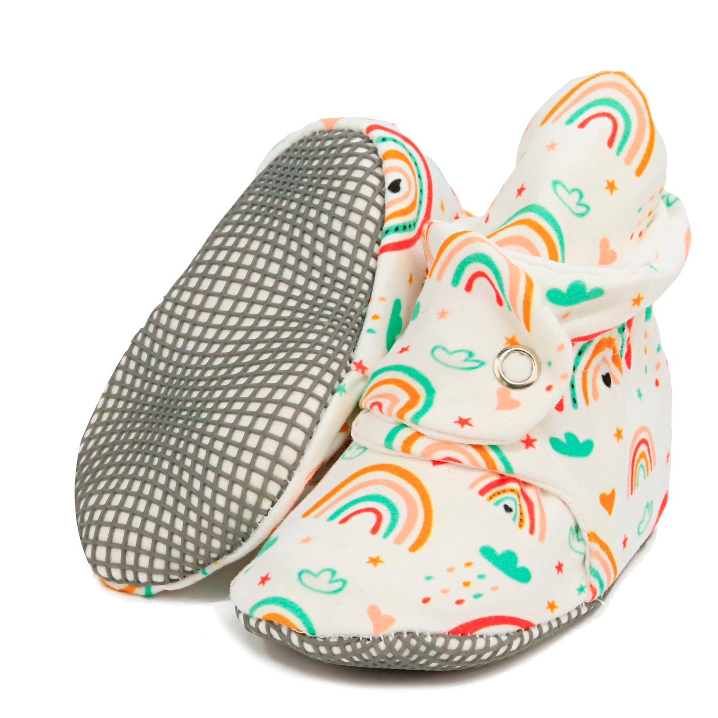 Organic Cotton Baby Booties, Non-Slip Sole, Cotton Newborn Booties Home Nursery Shoes, Rainbow
