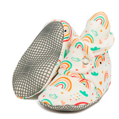 Organic Cotton Baby Booties, Non-Slip Sole, Cotton Newborn Booties Home Nursery Shoes, Rainbow