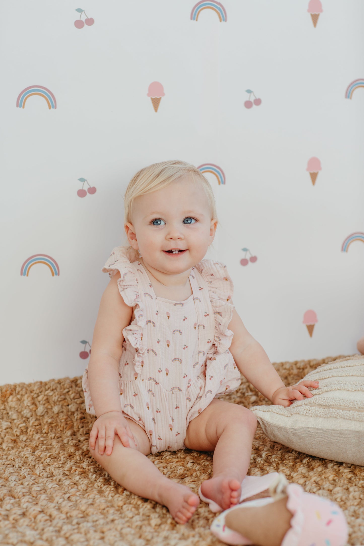 Muslin Flutter Sleeve Romper - Rainbows & Ice Cream