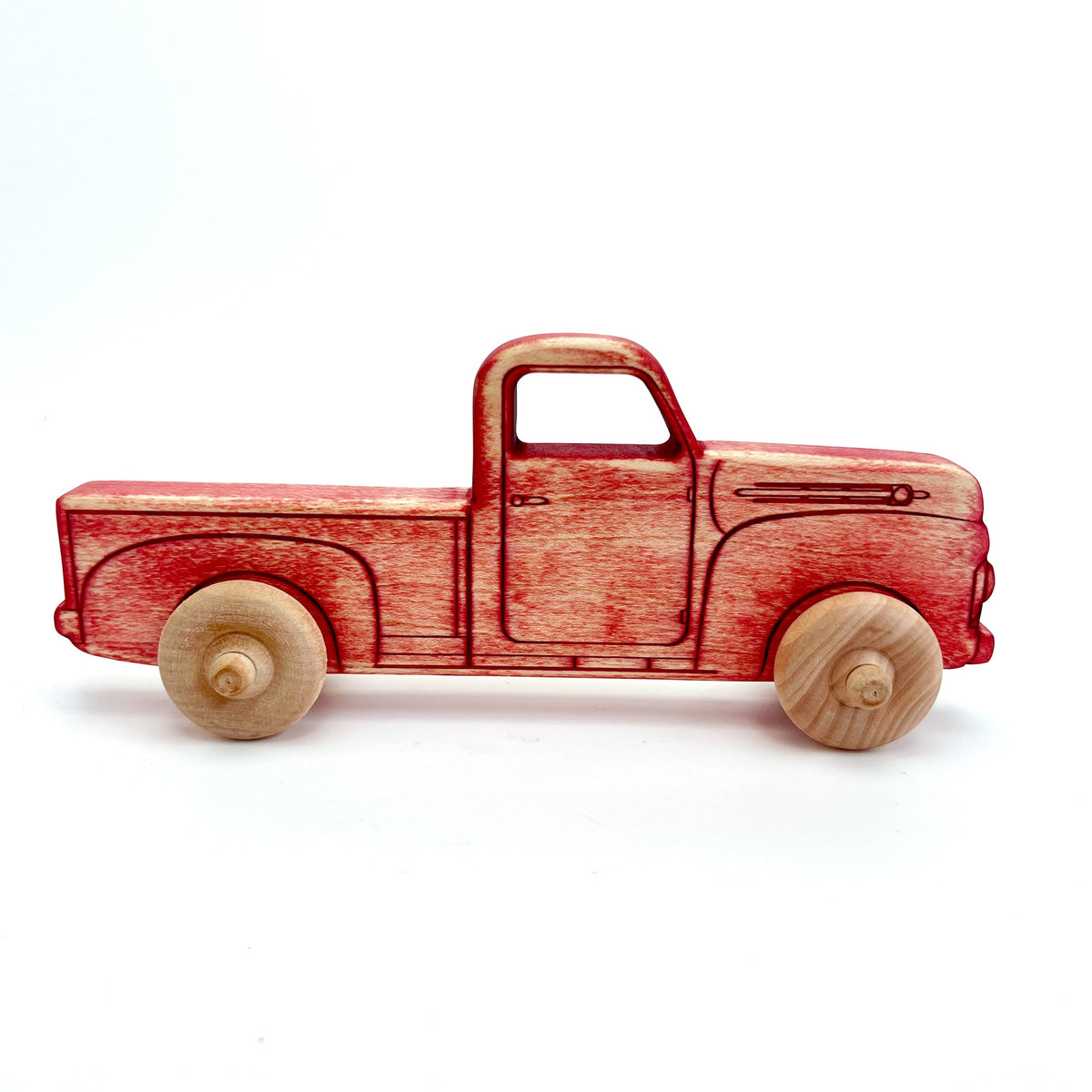 Montessori Educational 9" Vintage Red Wooden Pickup Truck for Toddlers 1–3 | Eco-Friendly Maple Wood Toy | Made in the USA 🇺🇸