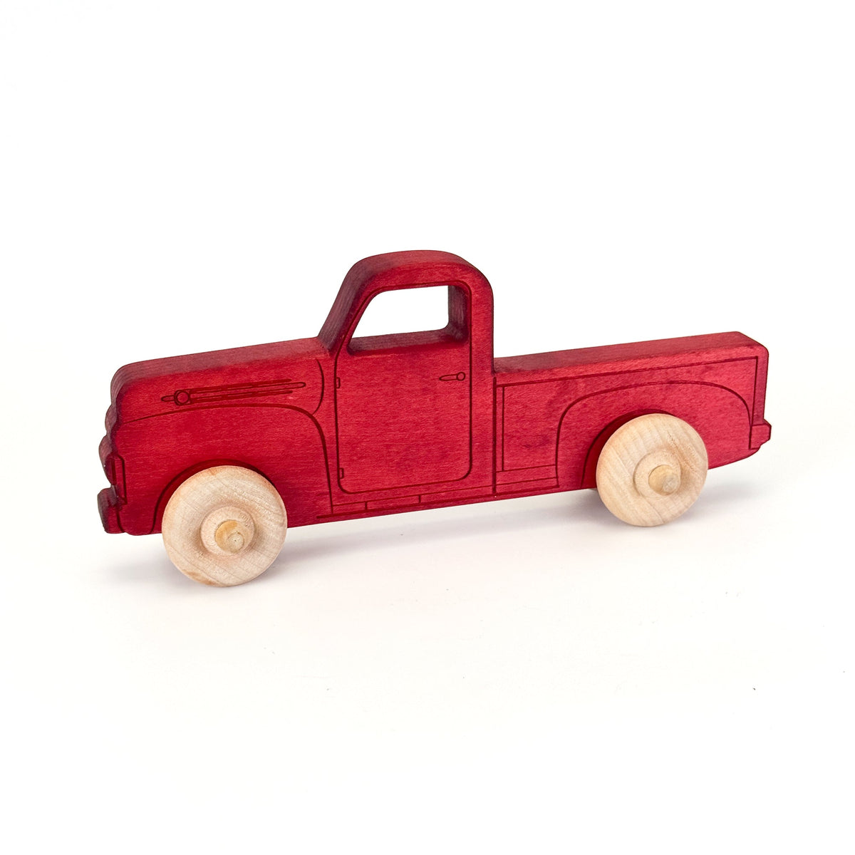 Montessori Educational 9" Red Wooden Pickup Truck for Toddlers 1–3 | Eco-Friendly Maple Wood Toy | Made in the USA 🇺🇸