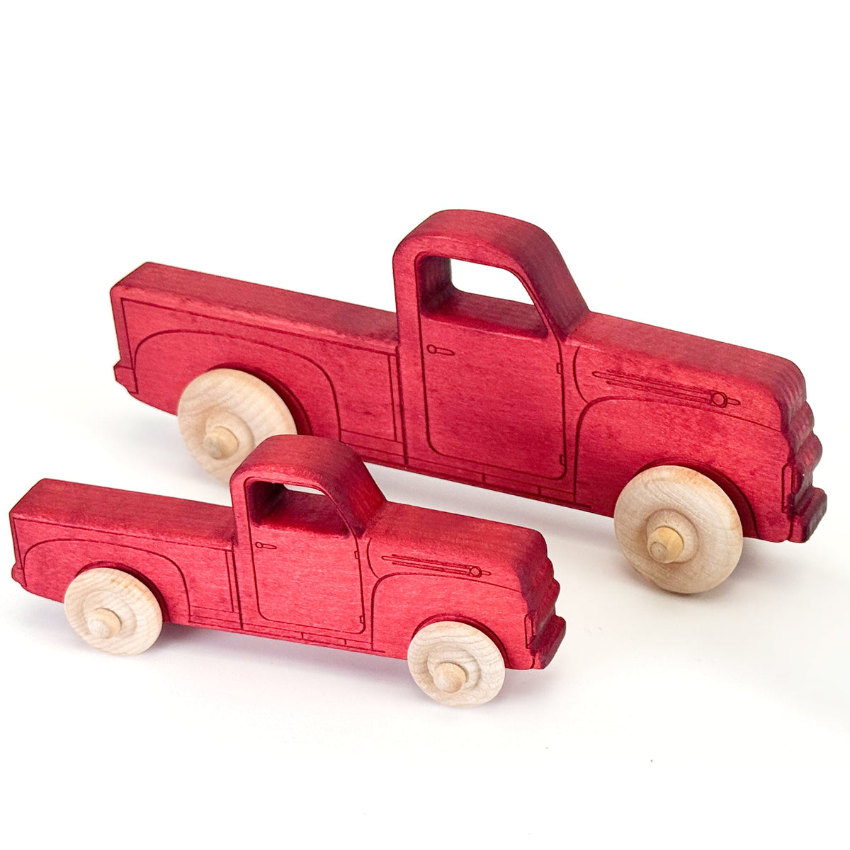 Montessori Educational 9" Red Wooden Pickup Truck for Toddlers 1–3 | Eco-Friendly Maple Wood Toy | Made in the USA 🇺🇸