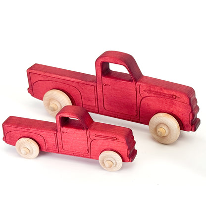 Montessori Educational 9" Red Wooden Pickup Truck for Toddlers 1–3 | Eco-Friendly Maple Wood Toy | Made in the USA 🇺🇸