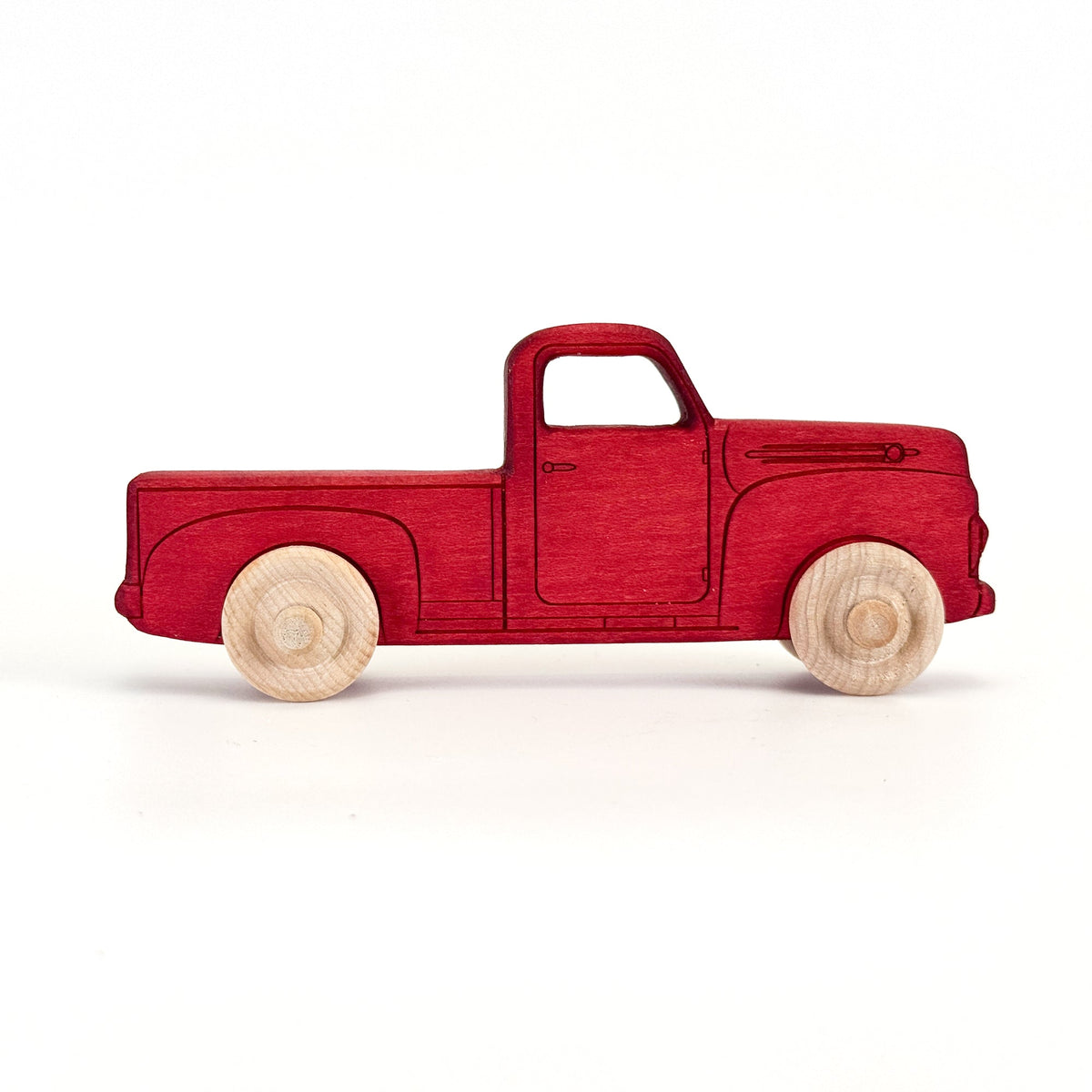 Montessori Educational 5.5" Red Wooden Pickup Truck for Toddlers 1–3 | Eco-Friendly Maple Wood Toy | Made in the USA 🇺🇸