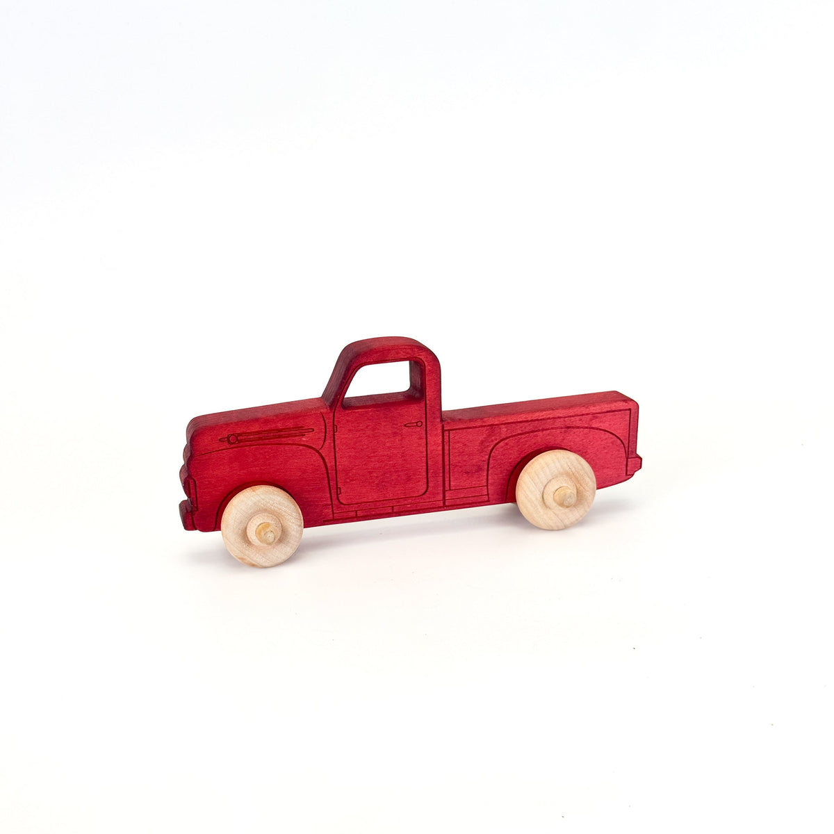 Montessori Educational 5.5" Red Wooden Pickup Truck for Toddlers 1–3 | Eco-Friendly Maple Wood Toy | Made in the USA 🇺🇸