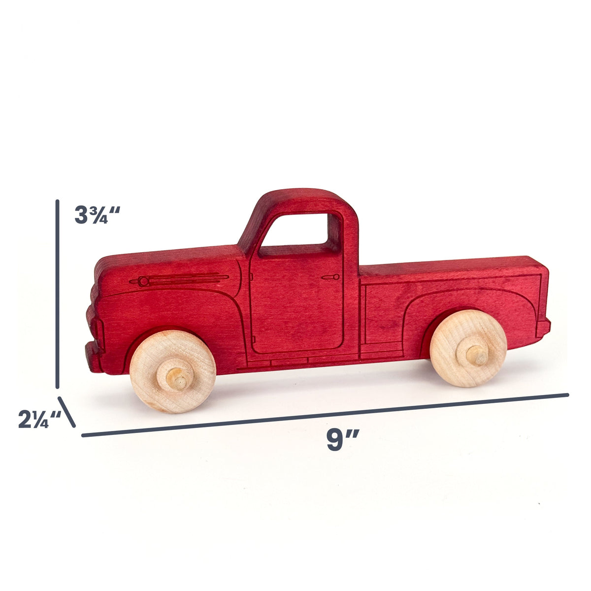 Montessori Educational 9" Red Wooden Pickup Truck for Toddlers 1–3 | Eco-Friendly Maple Wood Toy | Made in the USA 🇺🇸