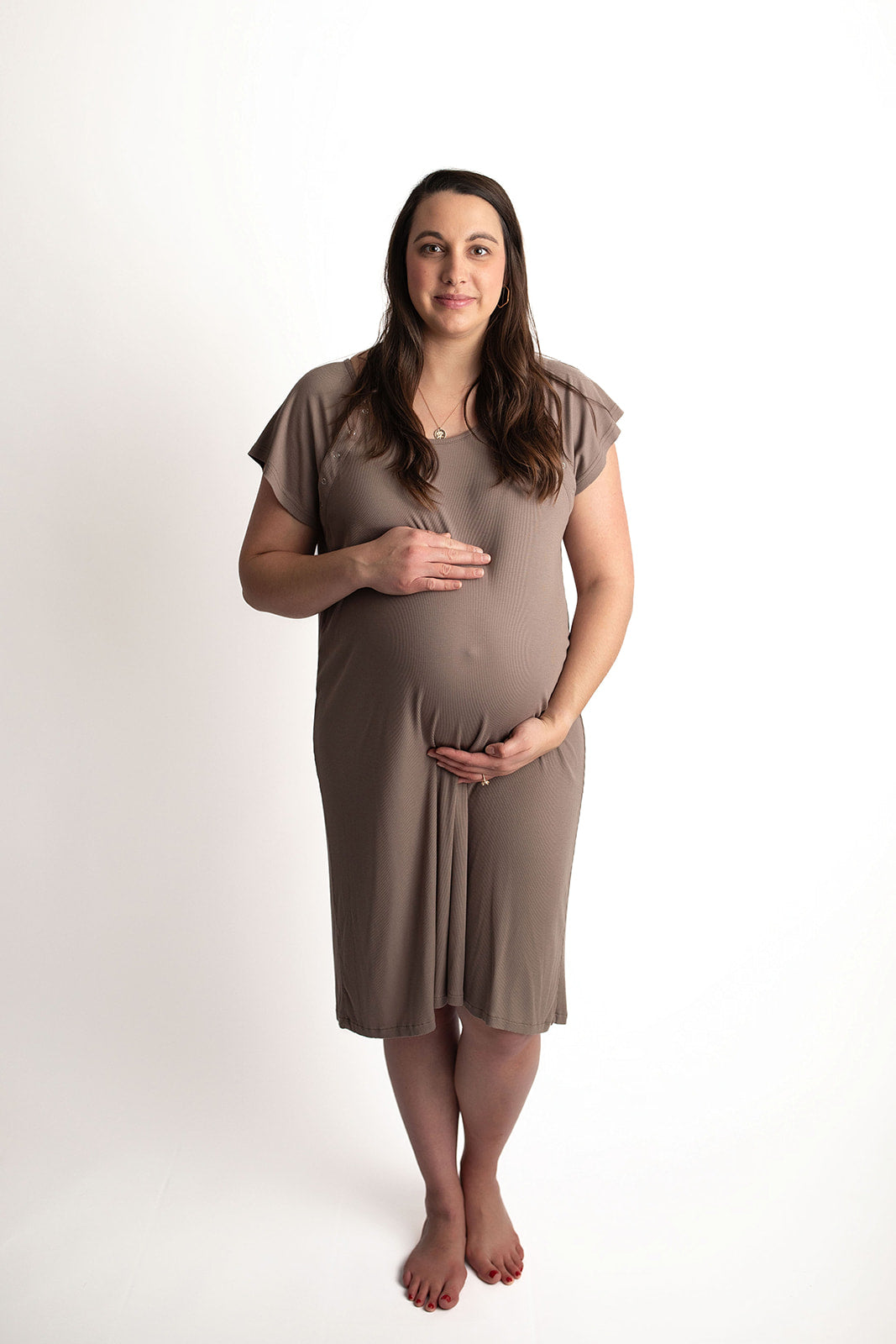 Ribbed Cocoa Brown Mommy Labor and Delivery Nursing Hospital Gown