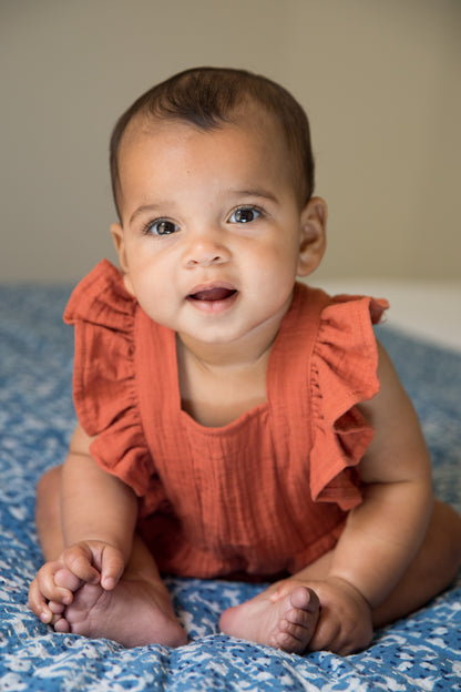 Muslin Flutter Sleeve Romper - Rust