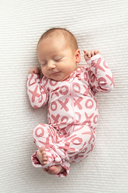 Valentine's Day XOXO Bamboo Newborn Zipper Pajamas Sleepers