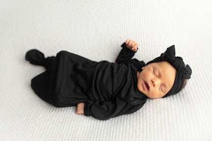 Black Ribbed Knotted Baby Gown