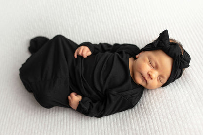 Black Ribbed Knotted Baby Gown